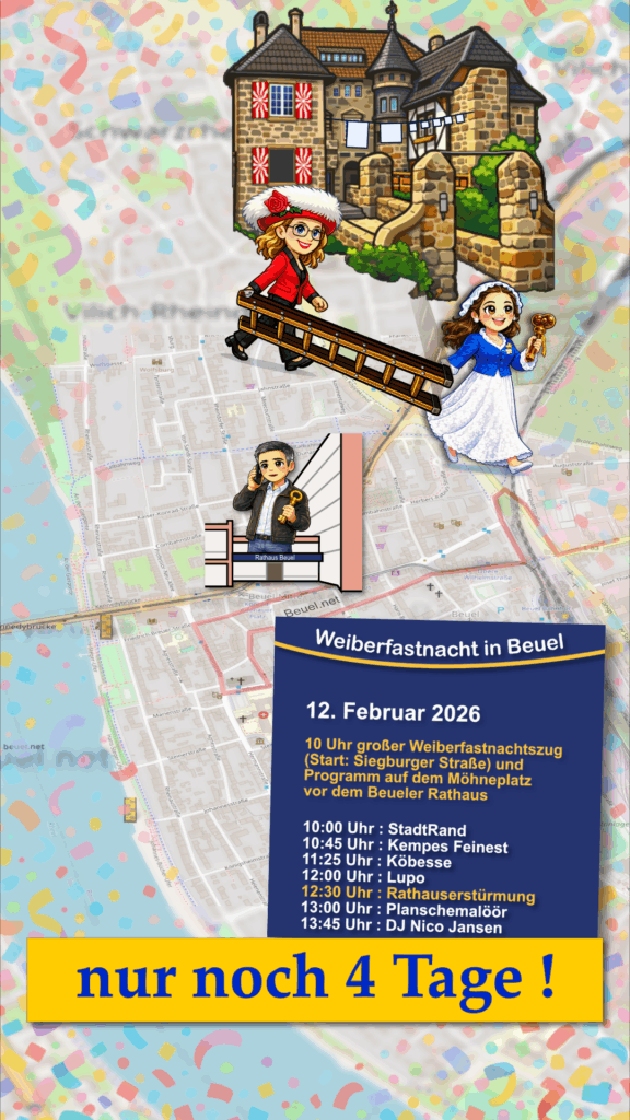 Auf die Obermöhn Patty ist Verlass! Eben noch wurde die Wäsche auf Burg Lede aufgehangen, nun schon ist die Wäscherprinzessin Judith I. mit ihr und einer Leiter auf dem Weg. Ob Bürgermeister Marco Rudolph da noch etwas machen kann?