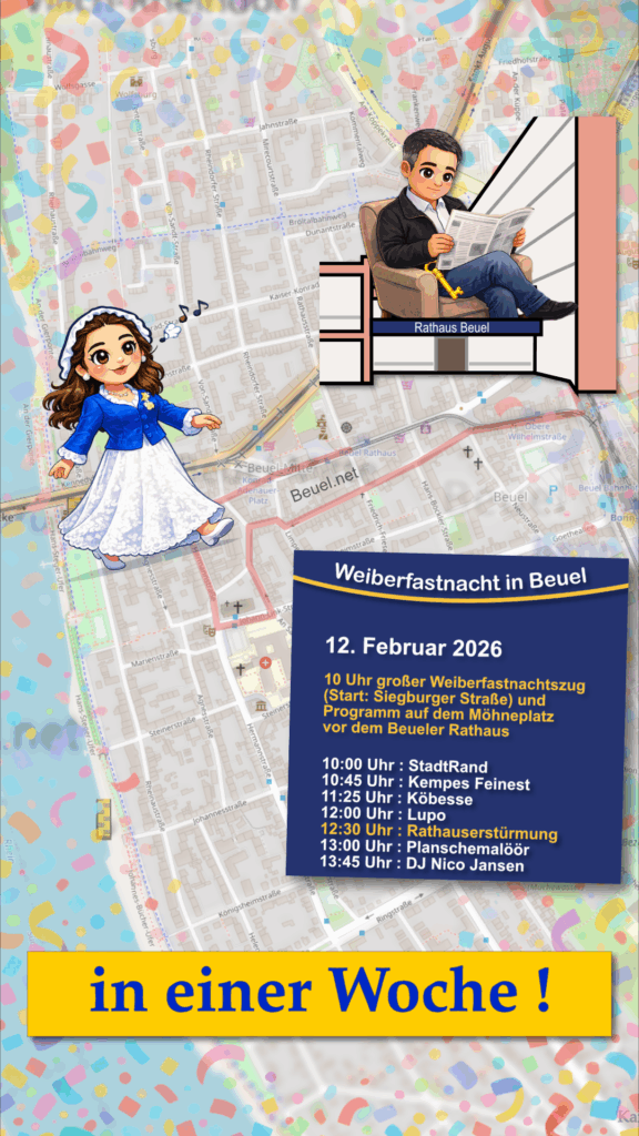 Wäscherprinzessin Judith I. ist sich ihrer Sache sicher. Sie wurde noch nicht bemerkt und nähert sich fröhlich pfeifend dem Rathaus. Der Bürgermeister Marco Rudolph sitzt derweil entspannt in seinem Rathaus und liest Zeitung. In einer Woche ist es soweit!