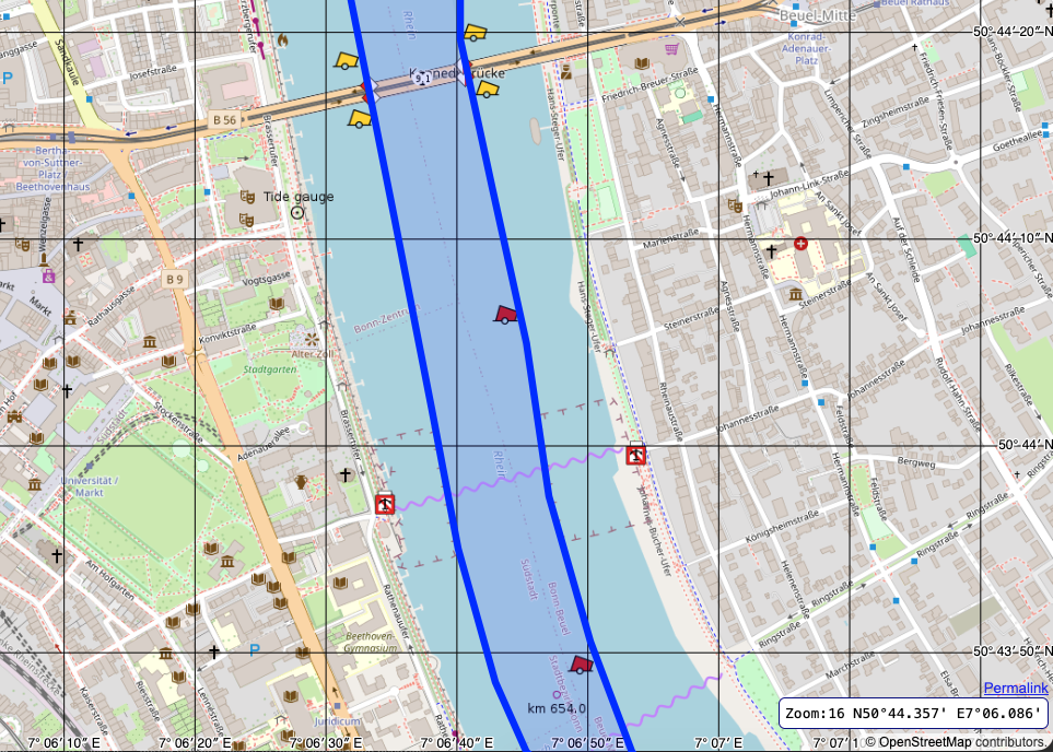 Fahrrinne des Rheins bei Bonn